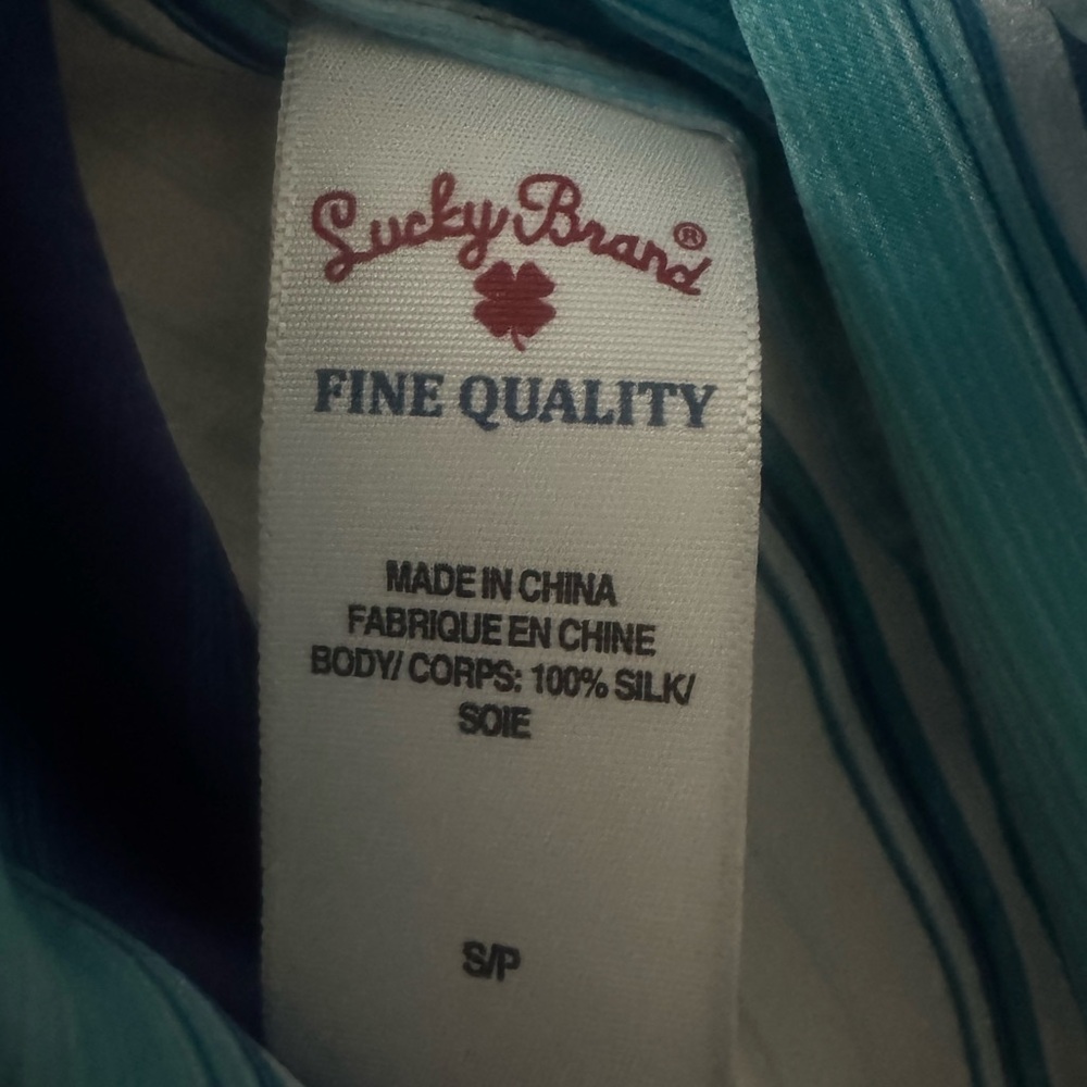NWT Lucky Brand 100% Silk Striped Cap Sleeve Blouse Top Blue Teal Women’s Small - Picture 9 of 10